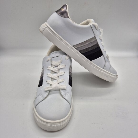 Kurt Geiger Other - Kurt Geiger London Boy Sneakers Size 1 White Gray Black Stripes Leather (321)
